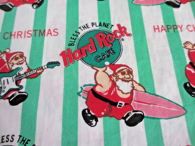 VTG Hard Rock Cafe Santas with Surfboards and Guitars Cotton Fabric  BTHY