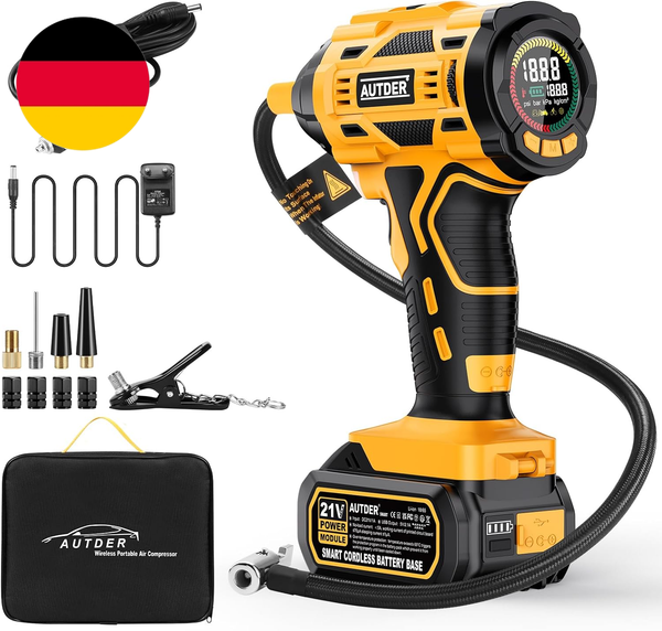 Autder ReifenfüLler Akku Kompressor 180 Psi, Tragbare Luftpumpe Mit Wechselbarem-image