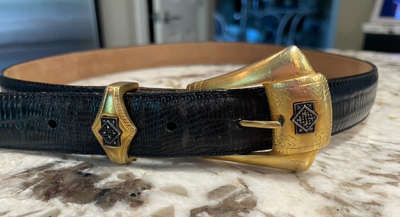 Judith Jack Black Calfskin Leather Belt with Marcasite Buckle Rare Sz S Belt Judith Jack Designer Marcasite Buckle, Calfskin Leather  main image 4