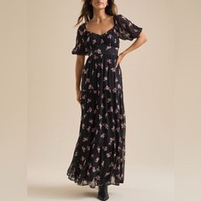 NEW Altar d State Deanne black floral tiered maxi dress women s size small
