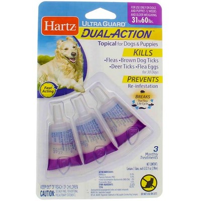 Hartz UltraGuard DualAction Flea & Tick Drops for Dogs & Puppies, 31-60 lbs, ...