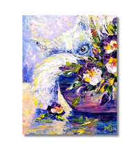 Arte de pared original de lienzo con canasta floral pintura al óleo para gatos 10x8 pulgadas