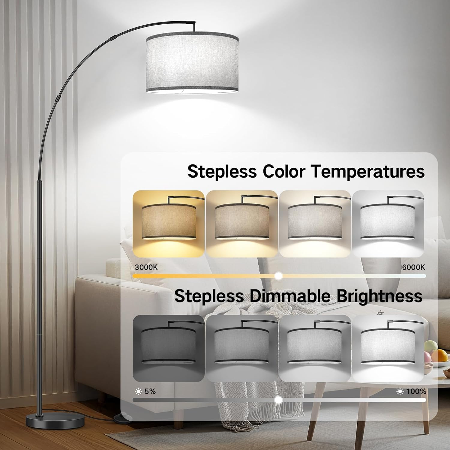 Offerta Lampada da Terra ad Arco: Design Moderno e Telecomando LED - 3