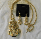 Monet Gold plated Earrings and Trifari Gold Plated Pendant Necklace Signed VTG — photo 2