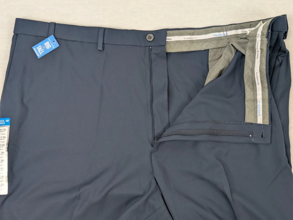 Pantalones de vestir Haggar Cool 18 Pro para hombre 50x30 ajuste 50x29 azul marino pantalones clásicos NUEVO Foto 3 de 4
