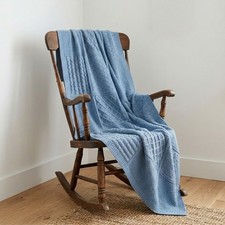 Knitted Afghan Throw 80 x 80 Baby Blue Blanket Handcrafted Handmade All Season