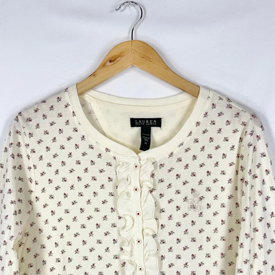 Vestido para dormir Lauren Ralph Lauren para mujer Ditsy floral con volantes Henley XL amarillo Foto 3 de 4