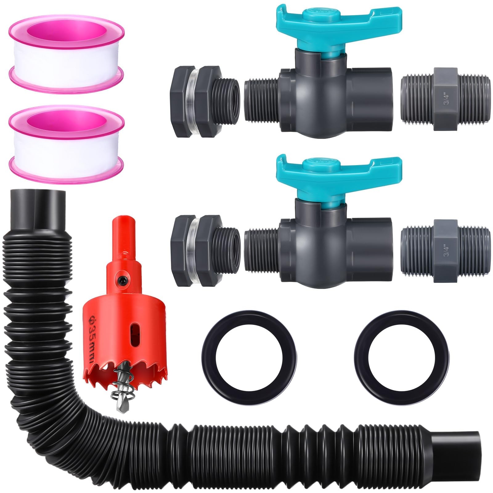2 Sets 3/4 Inches Rain Barrel Spigot Kit Water Barrel PVC Garden Diverter Kit...