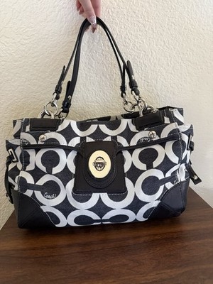 Vintage Coach Peyton Carryall Shoulder Bag in Black & White Op Art