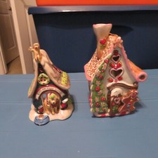 (2) Blue Sky Kisses & Kibble Kennel Dog Tealight & Gingerbread House Christmas