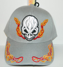 New embroidered Grey Skull w flames adjustable adult size HAT CAP tribal biker