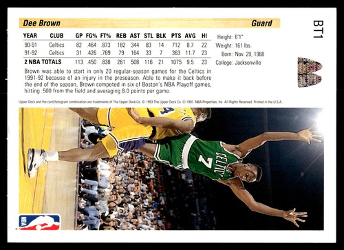 Tarjeta de baloncesto Boston Celtics 1992 Upper Deck McDonald's Dee marrón #BT1 - Imagen 2 de 2