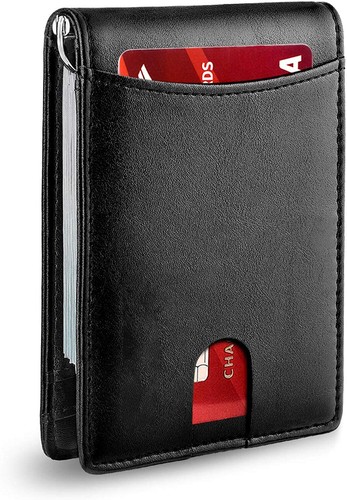 Men Slim Wallet with Money Clip RFID Blocking Bifold Front Pocket Wallet Leather - Picture 11 of 13