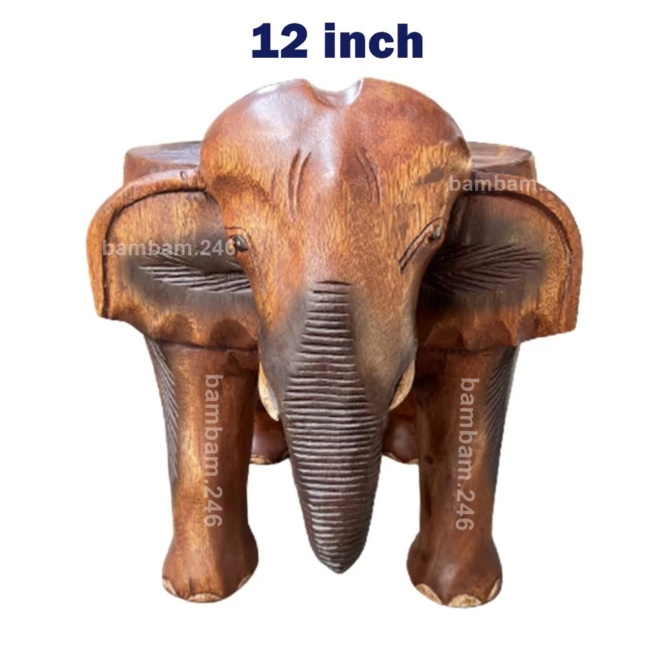 12 inch Elephant Stool Wood Elephant Chair Hand Carved Wooden Thai Statue Chair - Image 4 of 4