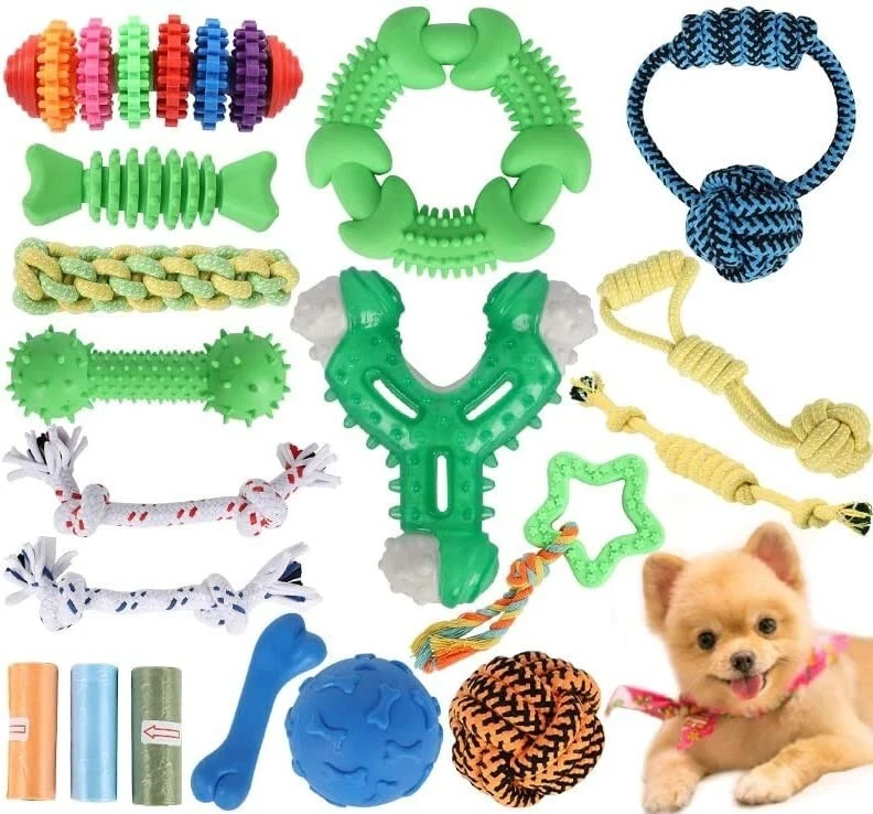 Dog Chew Toys for Puppy 18 Pack Puppies Teething Chew Toys Pet Rope Squeaky  Toy