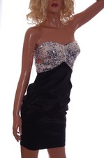 Womens Junior Black Silver Sequin Prom Special Occasion Strapless Dress 7 NEW