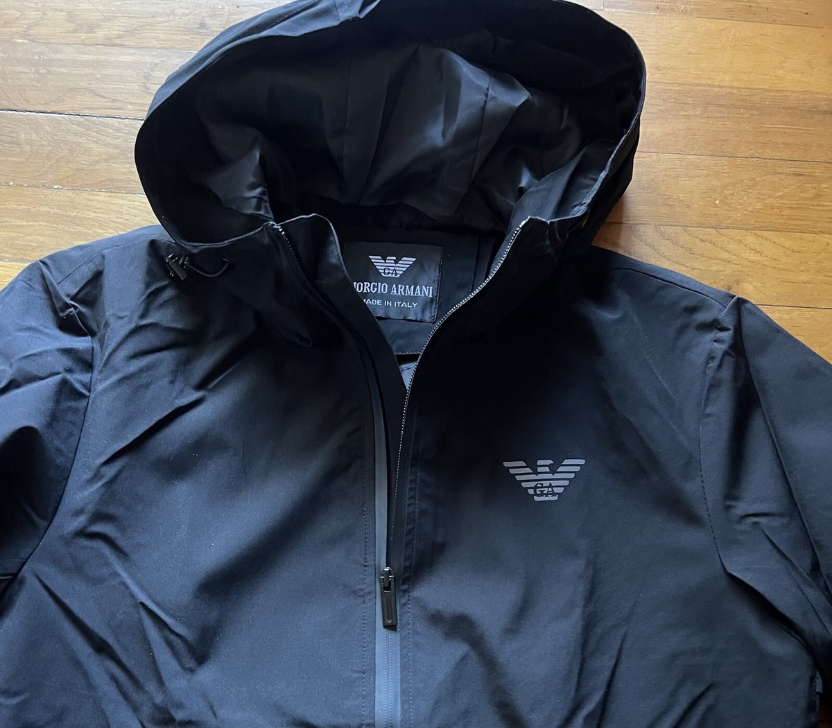 Giorgio Armani Men's Logo Print Hooded Blouson Jacket Size XL