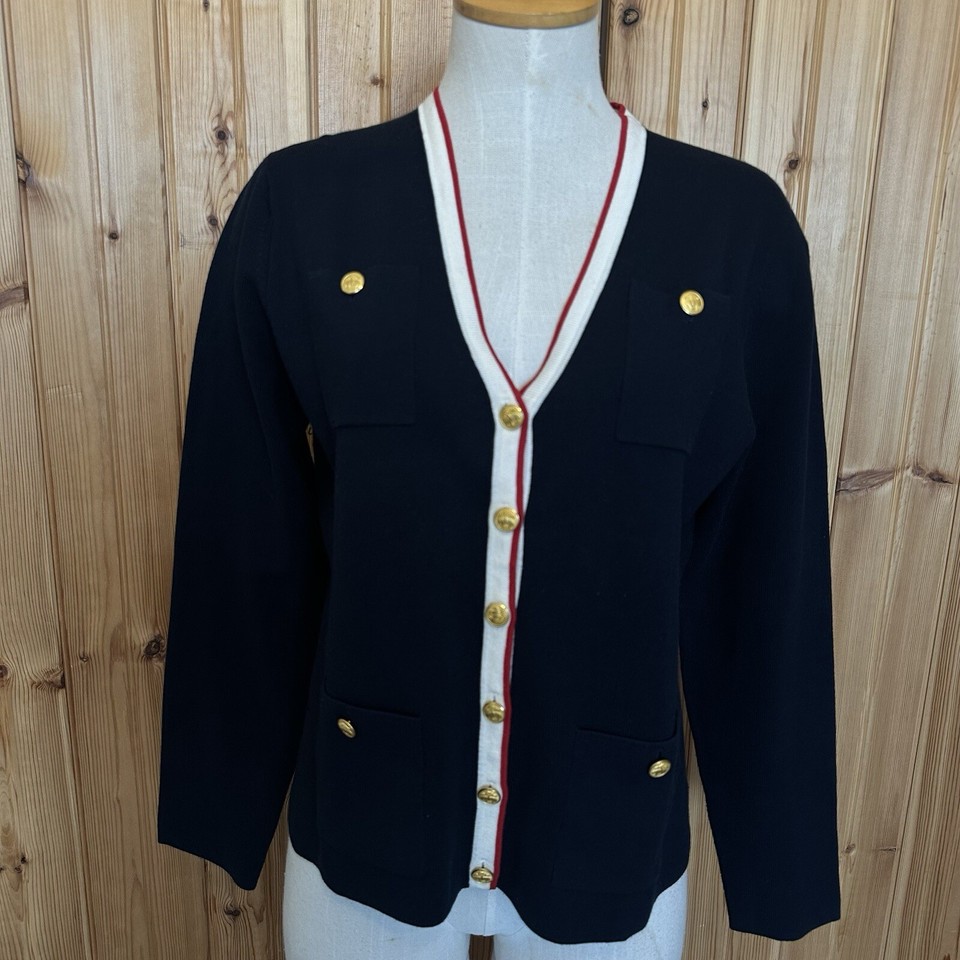 Brooks Brothers Cardigan Sweater Large Blue White Red Knit Button Up