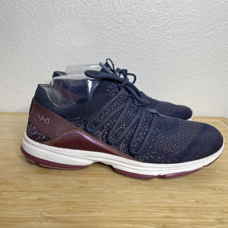 Ryka Walking Shoes Size 9.5 Knit Diffuse Navy Sneakers Athletic Lace Up