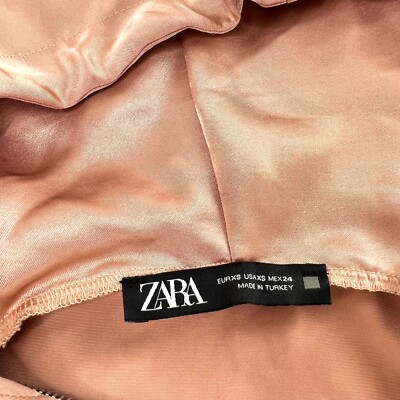 Zara Womens XS Jacket Blush Pink Black 1/2 Zip Up Hooded Satin