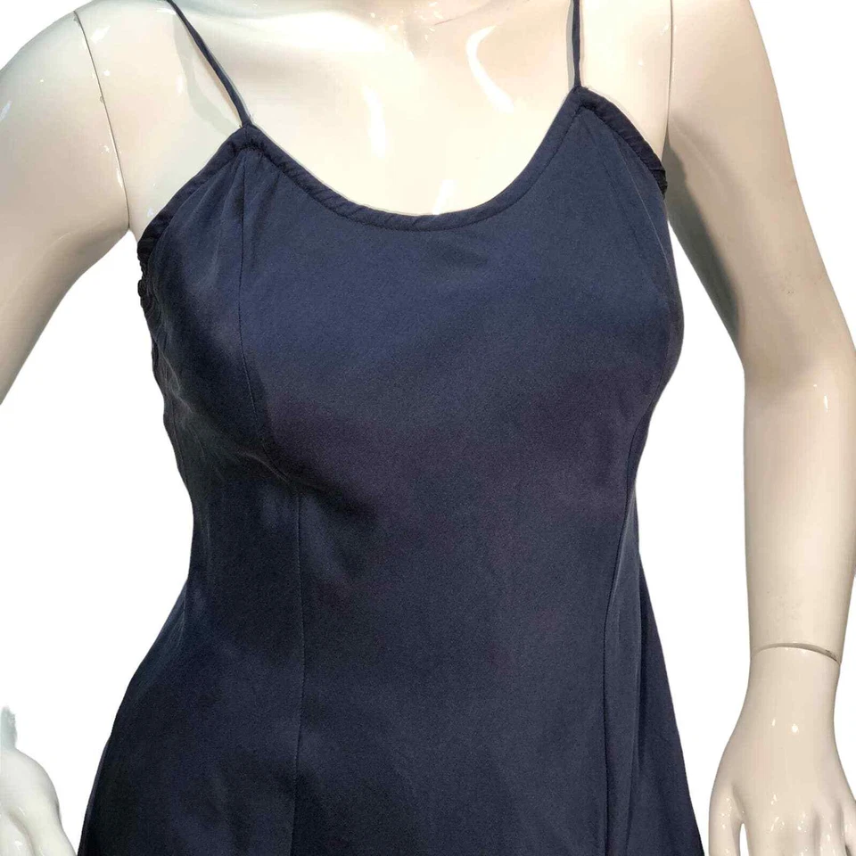 Victoria Secret 女式 P 码海军蓝懒人连衣裙化学丝绸复古金色标签 — 第 2/4 张图片