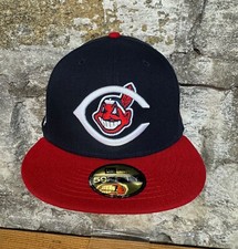 Cleveland Indians Wahoo New Era Fitted Club 59Fifty 100 Years Patch NAVY 2tone