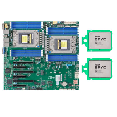 SuperMicro H12DSI-N6 E-ATX Motherboard + 2x AMD EPYC 7742 CPU 64 Cores 2.25 GHz