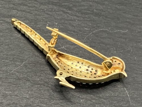 Broche de faisán ópalo y diamante oro y plata - Imagen 8 de 10