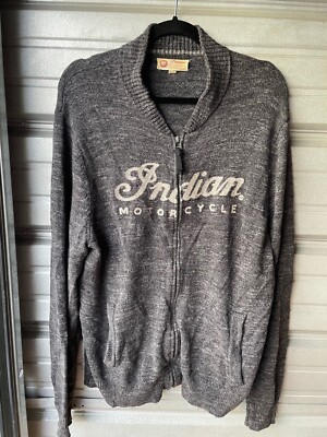 Lucky Brand Indian Motorcycle 100% Cotton Knit Sweater Gray Full