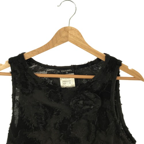 CHANEL Sleeveless tops camellia P50933V37551 cotton Black Used Women size 38 - Picture 3 of 9