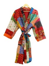 Multi Patchwork Kantha Jacket, Soft Silk Kantha Jacket, Cotton Bath Robe Kimono