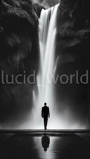 Digital Image Picture Wallpaper Background Desktop AI Art Man Standing Waterfall