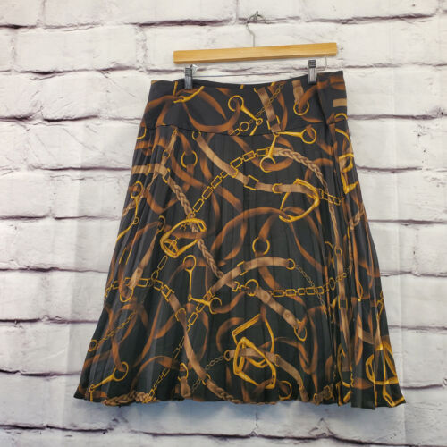 LAUREN RALPH LAUREN Midi Skirt Womens 12 Equestrian Horse Bit Vintage Silk - Picture 4 of 10