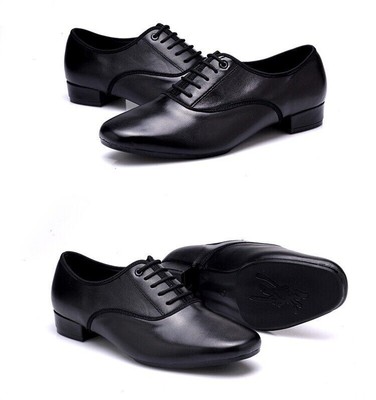 Mens Classic Leather Social Dance Latin Rhythm Salsa Swing  Black Lace Up Shoes