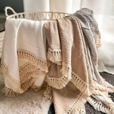 Cotton Muslin Swaddle Blankets Baby Tassel Blanket Baby Wrap Sleeping Quilt