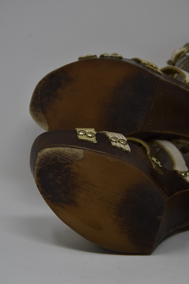Sandales San Marina à Talon Doré Taille 35 - Talon 11 Cm, Plateforme 3 Cm, Cuir Python - Occasion Bon état