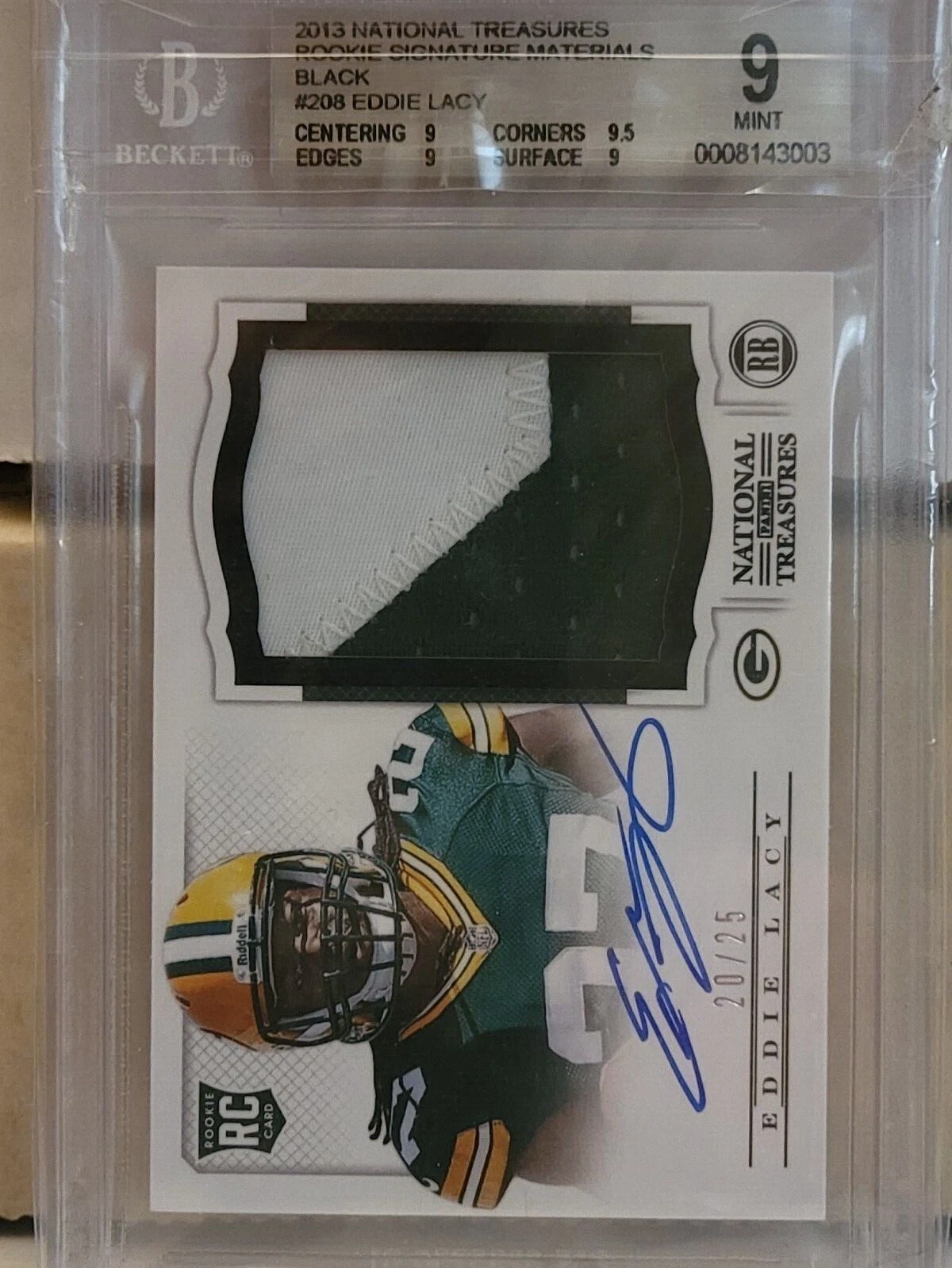 Eddie Lacy Panini National Treasures Rookie NFL Gear Quad Materials Signatures #8 Base