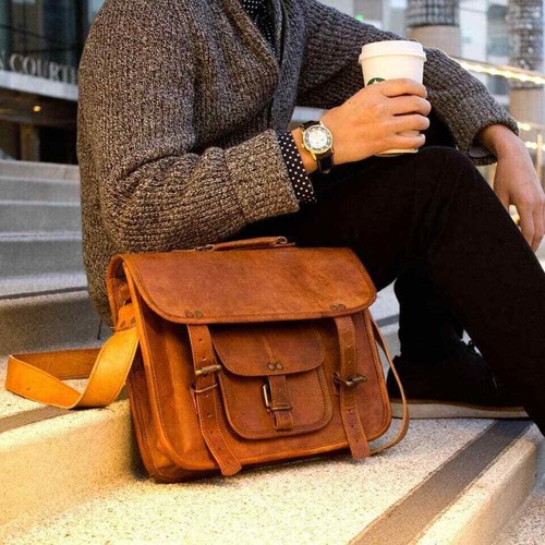 Sacoche Messenger Cuir Pour Ordinateur Portable - Vintage, Fabriqué En Inde