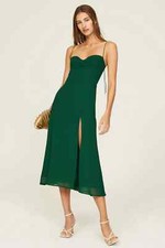REFORMATION Emerald Green Juliette Crepe Slit Front Tie Shoulder Midi Dress 12