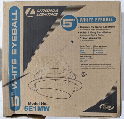 Lithonia Lighting 5'' White Eyeball Trim Model 5E1MW  Suitable For Damp Locations