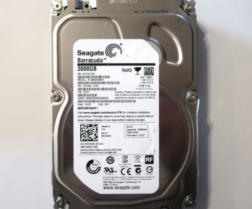 Seagate ST3000DM001 1CH166-510 CC27 (W1F4) WU 3TB Sata 3.5" China HDD 11/2013 - Picture 3 of 5
