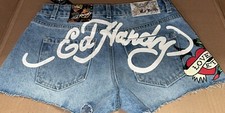 Ed Hardy Love Etern Painted Heart Design Denim Cut Off Shorts Women S M NEW