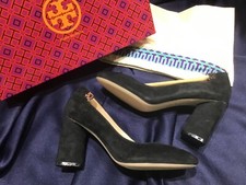 TORY BURCH round toe BLACK SUEDE PUMP size 35.5 EU 5.5 US ELIZABETH NEW in BOX
