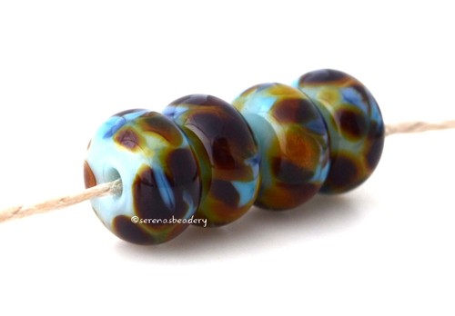 WOODLAND LAKE blue brown handmade lampwork glass bead set, 6x11 or 7x13 mm - Picture 2 of 2
