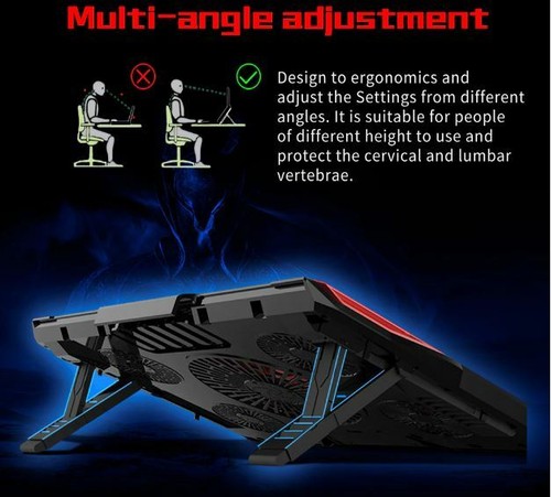 Laptop Cooling Pad 2 USB 5 Fan Gaming Led Light Notebook Cooler For 12-17inch - Picture 5 of 10