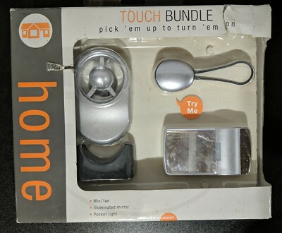 Home Brand Touch Bundle - Mini Fan, Lighted Mirror, Pocket Light - New, Sealed