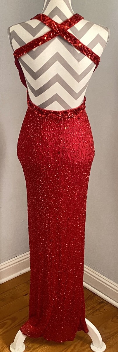 cache red sequin dress NWT Cache Size 0 Dark Romantic Glam Party Dress Red Black Mesh & Sequins