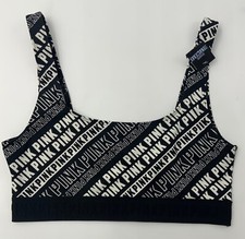 Victoria's Secret PINK Ultimate Sports Bra Light Support Black, White Logo
