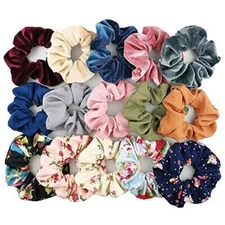 Vankab Multicolour Scrunchies, Velvet, Chiffon, Cotton Elastic Pack of 12 Pcs