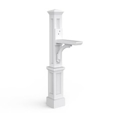 Newport Plus Mailbox Post with Standard Arm   Weather-Resistant, Durable White